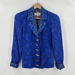 Vintage 80s Platinum Dorothy Schoelen Blazer Womens Size XS / S Blue Vibrant Art